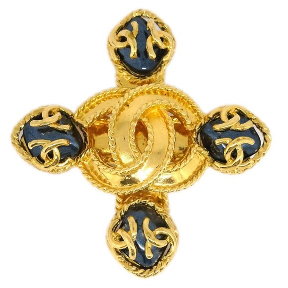 Chanel Brooch Pin Gold Cross Stone - Picture 1 of 5